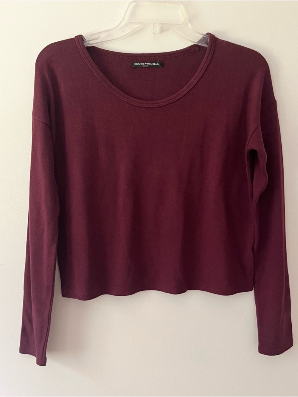 Brandy Melville Burgundy Knit Long Sleeve Shirt Small Boxy Fit